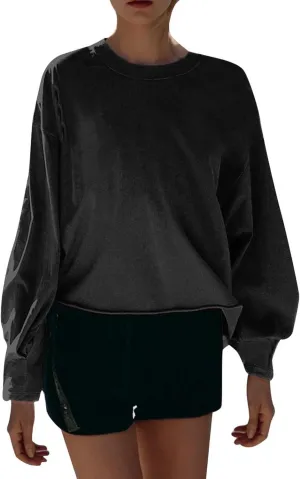 Womens Cropped Sweatshirts 2024 Fall Fashion Clothes Teen Girl Long Sleeve Oversized Crewneck Crop Pullover Tops