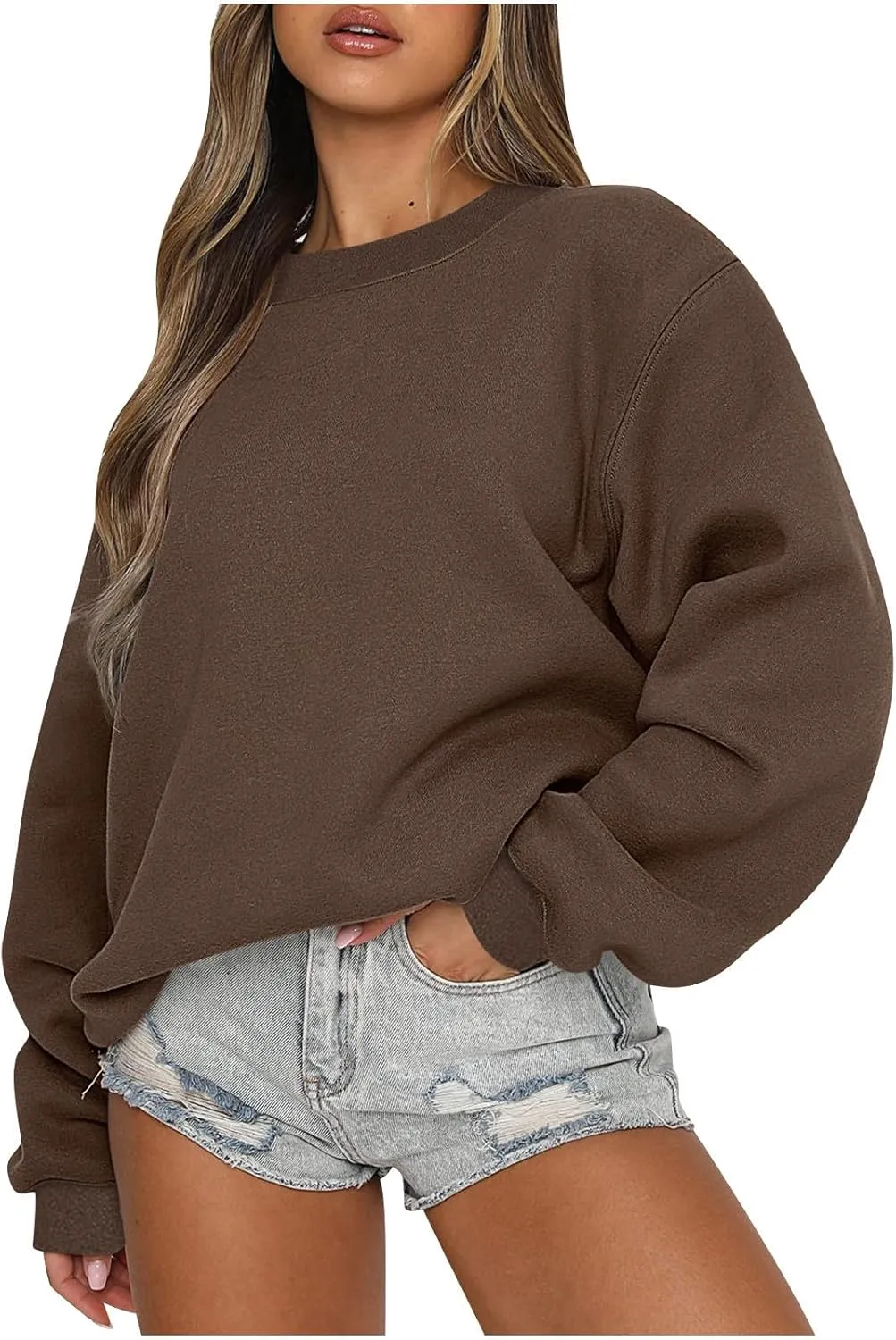 Womens Oversized Crewneck Sweatshirts Comfort Sweatshirt Pullover Tops Solid Color Cute Hoodie Teen Girls Clothes