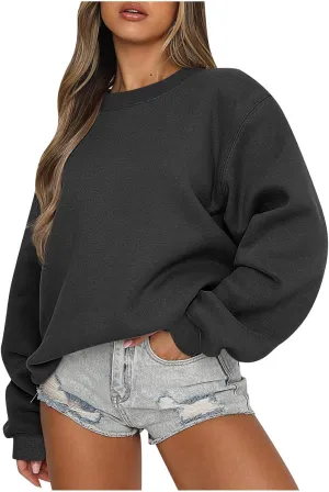 Womens Oversized Crewneck Sweatshirts Comfort Sweatshirt Pullover Tops Solid Color Cute Hoodie Teen Girls Clothes