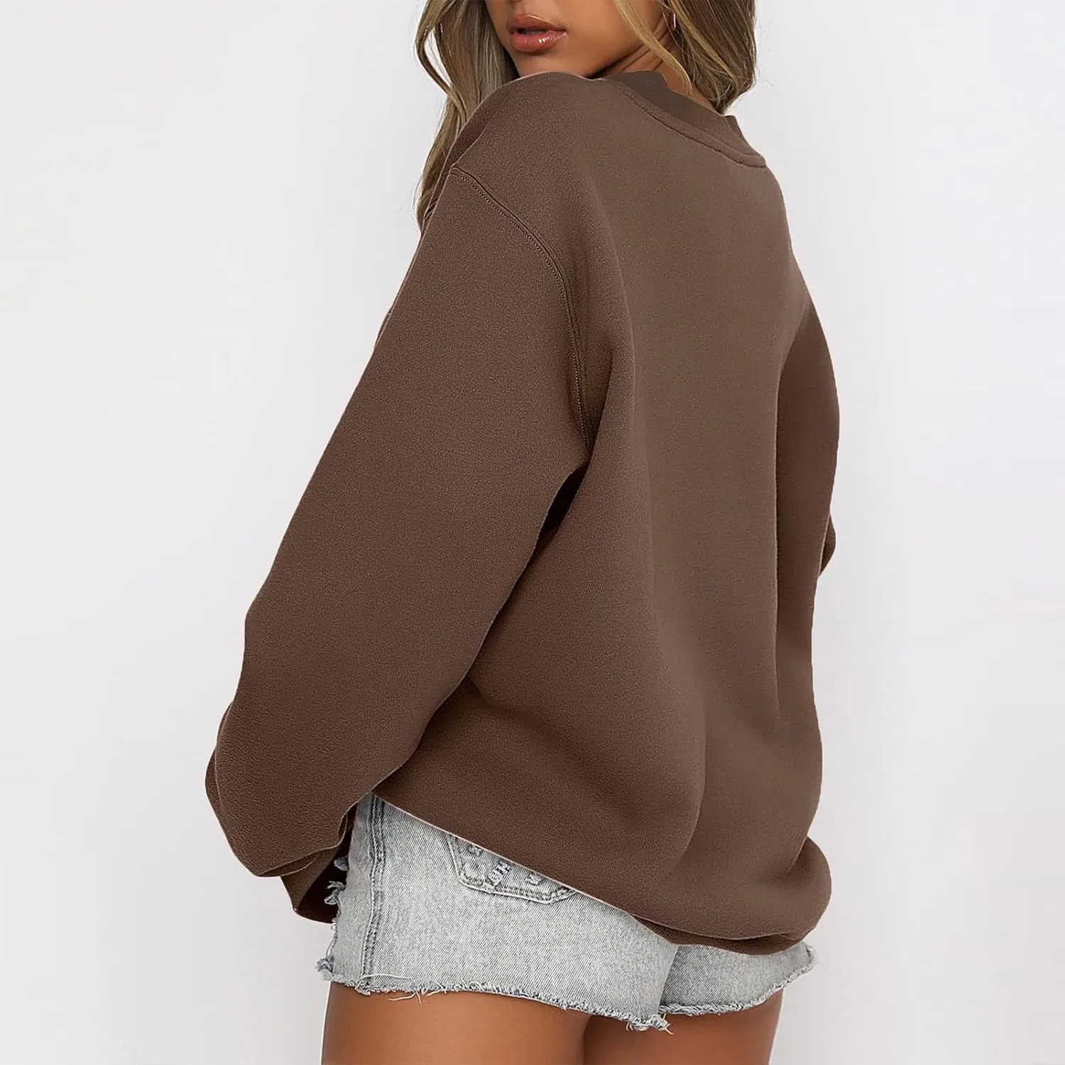 Womens Oversized Crewneck Sweatshirts Comfort Sweatshirt Pullover Tops Solid Color Cute Hoodie Teen Girls Clothes