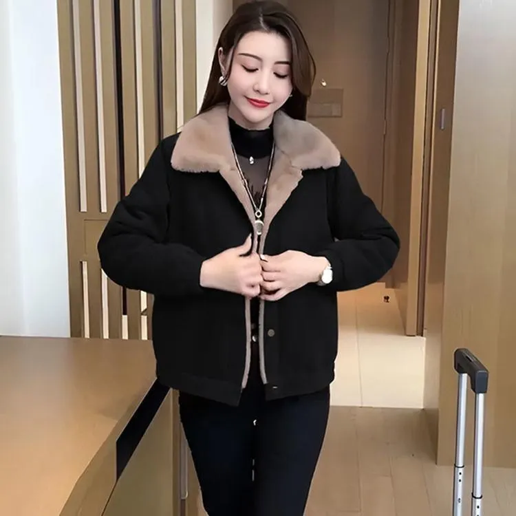 Womens Versatile Thickened Plush-lined Warm Parka Jacket