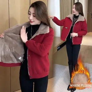 Womens Versatile Thickened Plush-lined Warm Parka Jacket