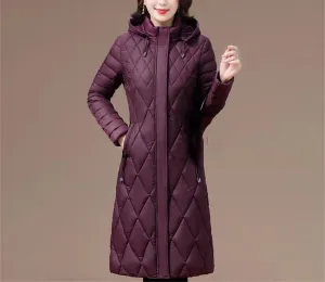 Women's Winter Coats Hooded Cotton Padded Jackets Long Parkas Warm Slim Solid Color Overcoat