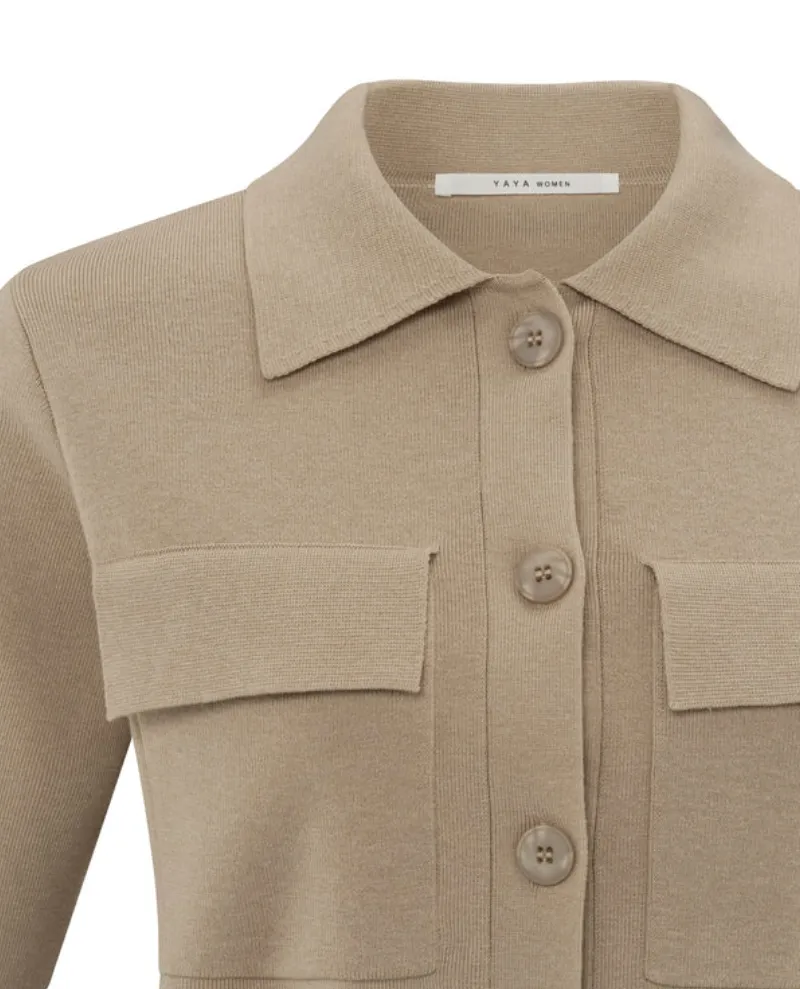 Yaya Humous Beige Short Sleeve Cardigan