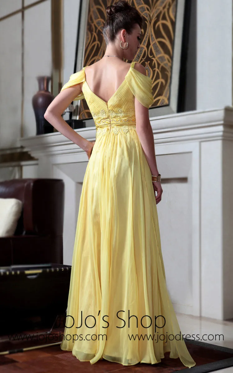 Yellow Off Shoulder Princess Regency Style Evening Dress